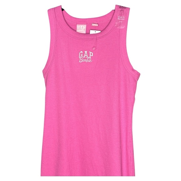 NWT Gap × Barbie™ Kids Arch Logo Rib Pink Tank Dress size 6/7 Small - Picture 2 of 5